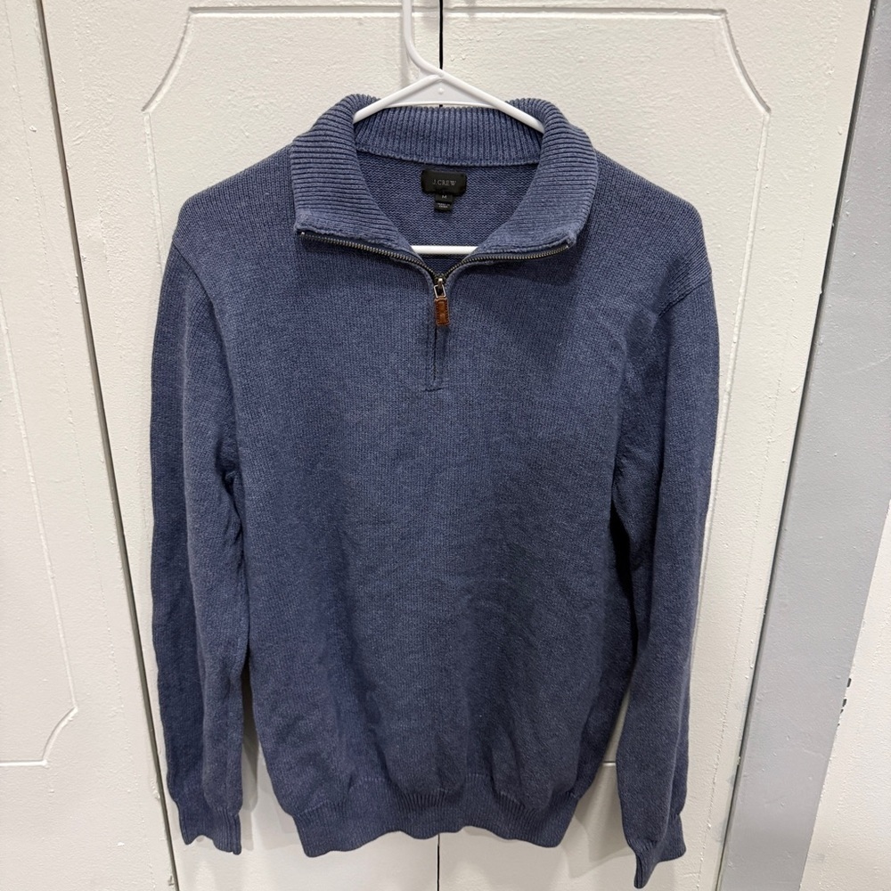 J. Crew Blue Cotton Quarter Zip Sweater